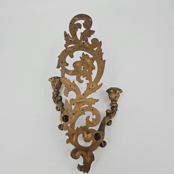 VTG 2 Candle Gold Wall Sconce Candle Holder French Victorian Syroco 17 1/4" 1960 - Picture 2 of 6